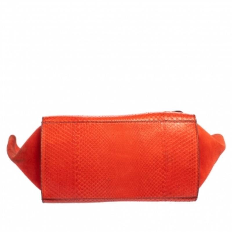 Céline Red Python and Suede Medium Trapeze Top Handle Bag For Sale 5