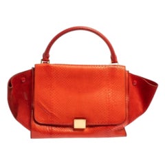 Céline Red Python and Suede Medium Trapeze Top Handle Bag