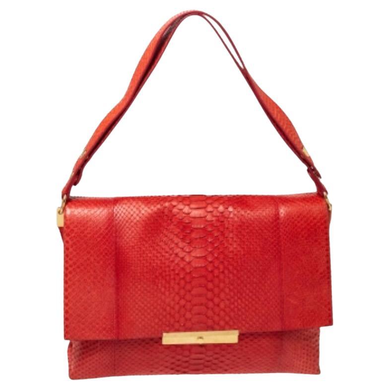 Sac à rabat en python rouge de Celine