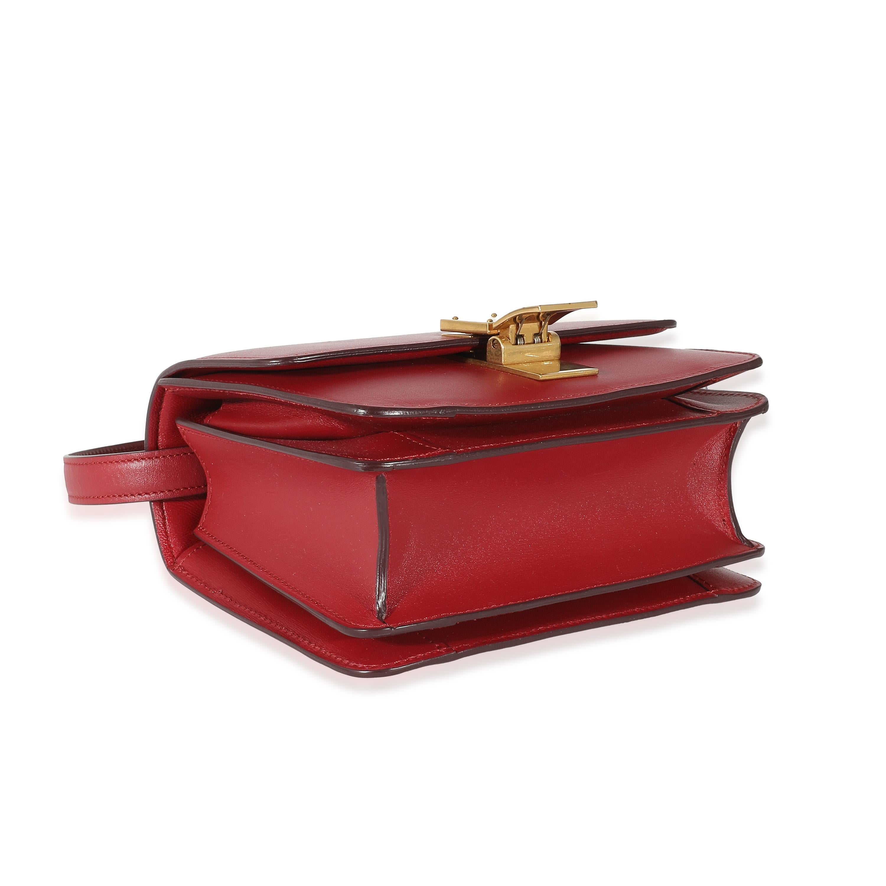 Listing Title: Celine Red Smooth Calfskin Small Classic Box Bag
SKU: 135207
Condition: Pre-owned 
Handbag Condition: Very Good
Condition Comments: Item is in very good condition with minor signs of wear. Mild scuffing throughout exterior. Moderate