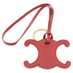 CELINE red smooth calfskin Triomphe gold hardware keyring bag charm