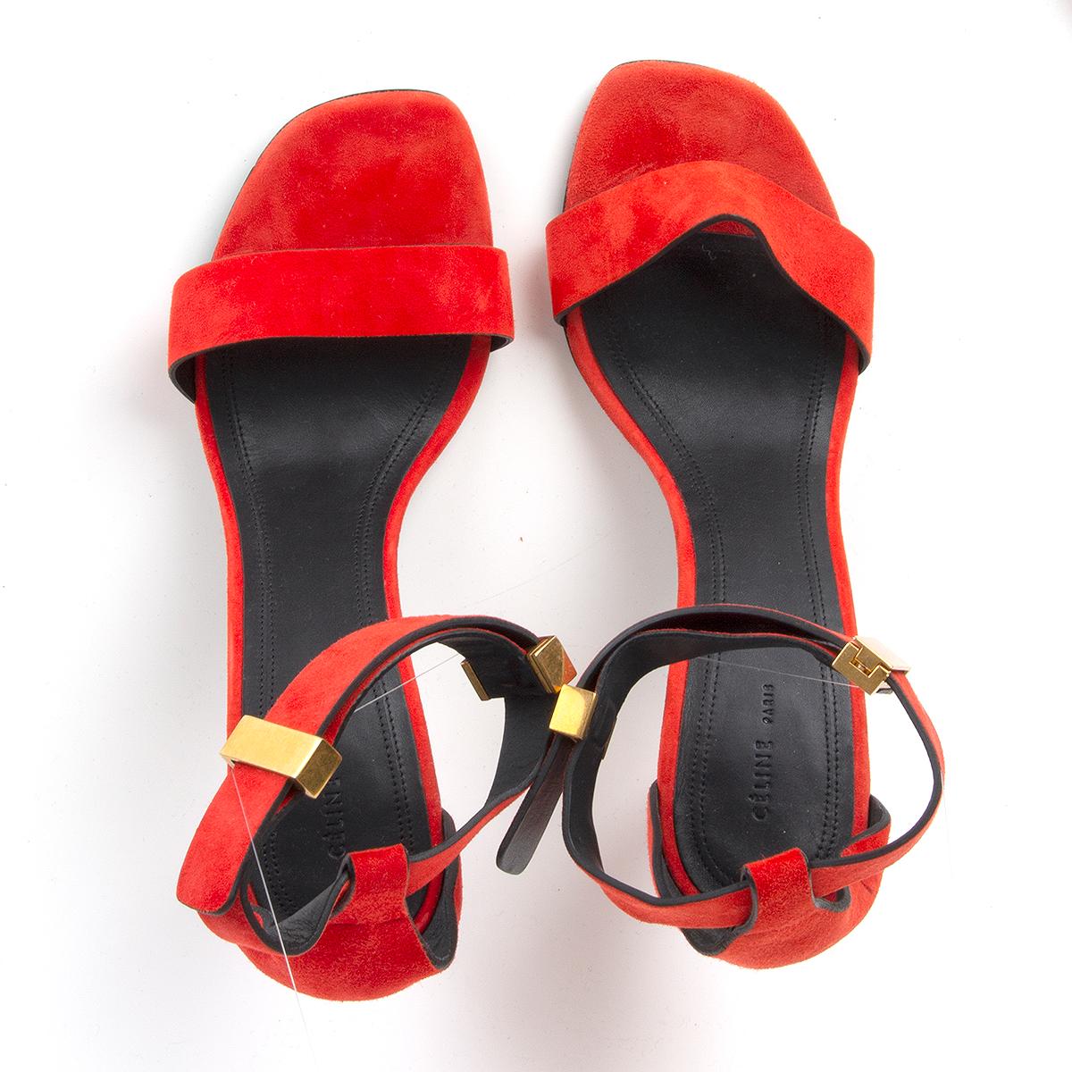 Red CELINE red suede Ankle Strap Sandals Shoes 38.5