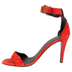 CELINE red suede Ankle Strap Sandals Shoes 38.5