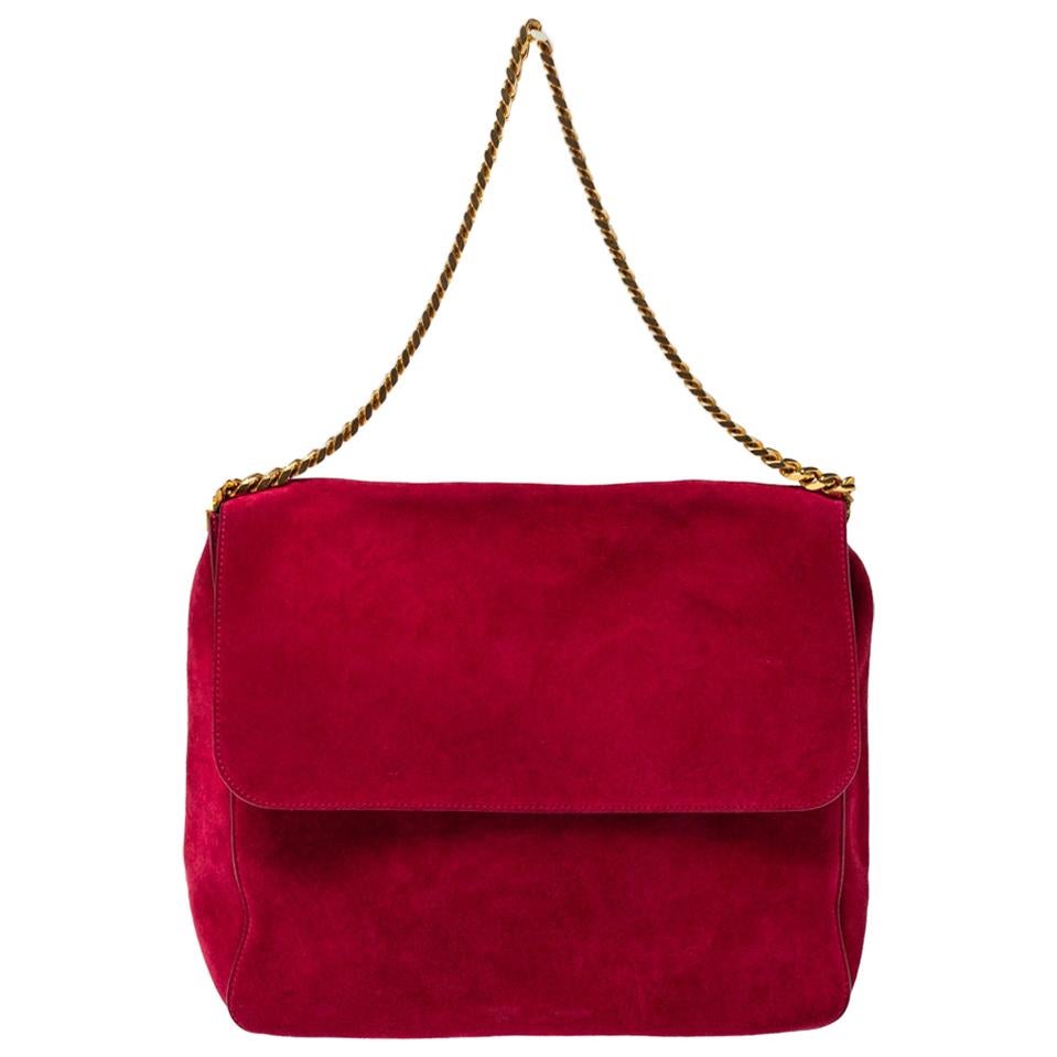 Celine Red Suede Gourmette Shoulder Bag