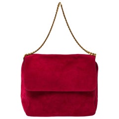 Celine Red Suede Gourmette Shoulder Bag