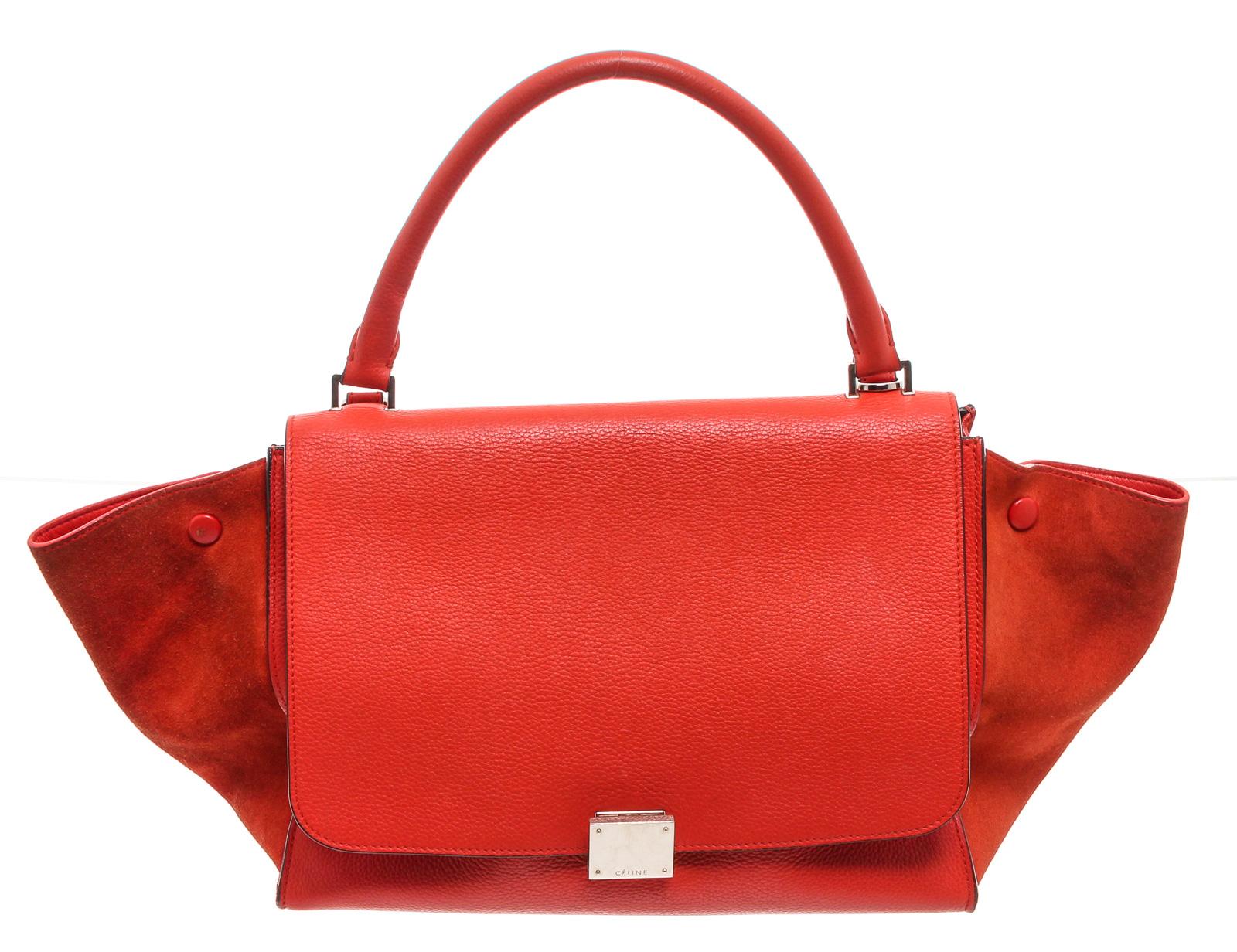 Celine Red Suede Leather Small Trapeze Shoulder Bag In Good Condition In Irvine, CA