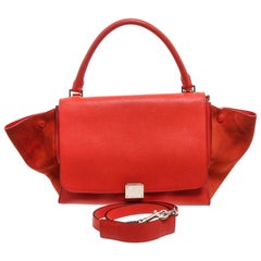 Celine Red Suede Leather Small Trapeze Shoulder Bag