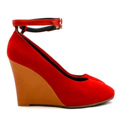 Celine Red Suede Wedge Pumps 39.5