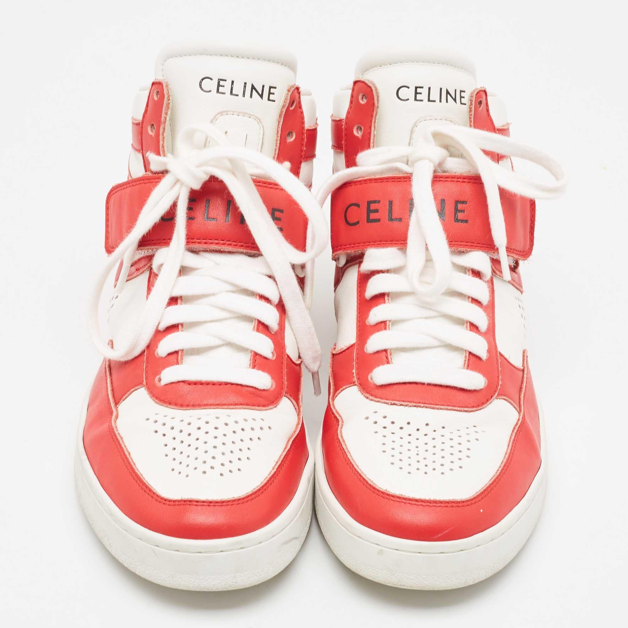 Elevate your footwear game with these Celine red/white sneakers. Combining high-end aesthetics and unmatched comfort, these sneakers are a symbol of modern luxury and impeccable taste.

