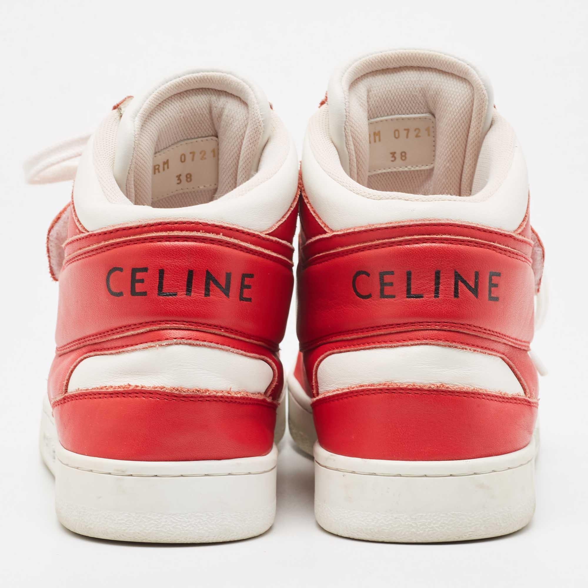 Women's Celine Red/White Leather High Top Sneakers Size 38 For Sale