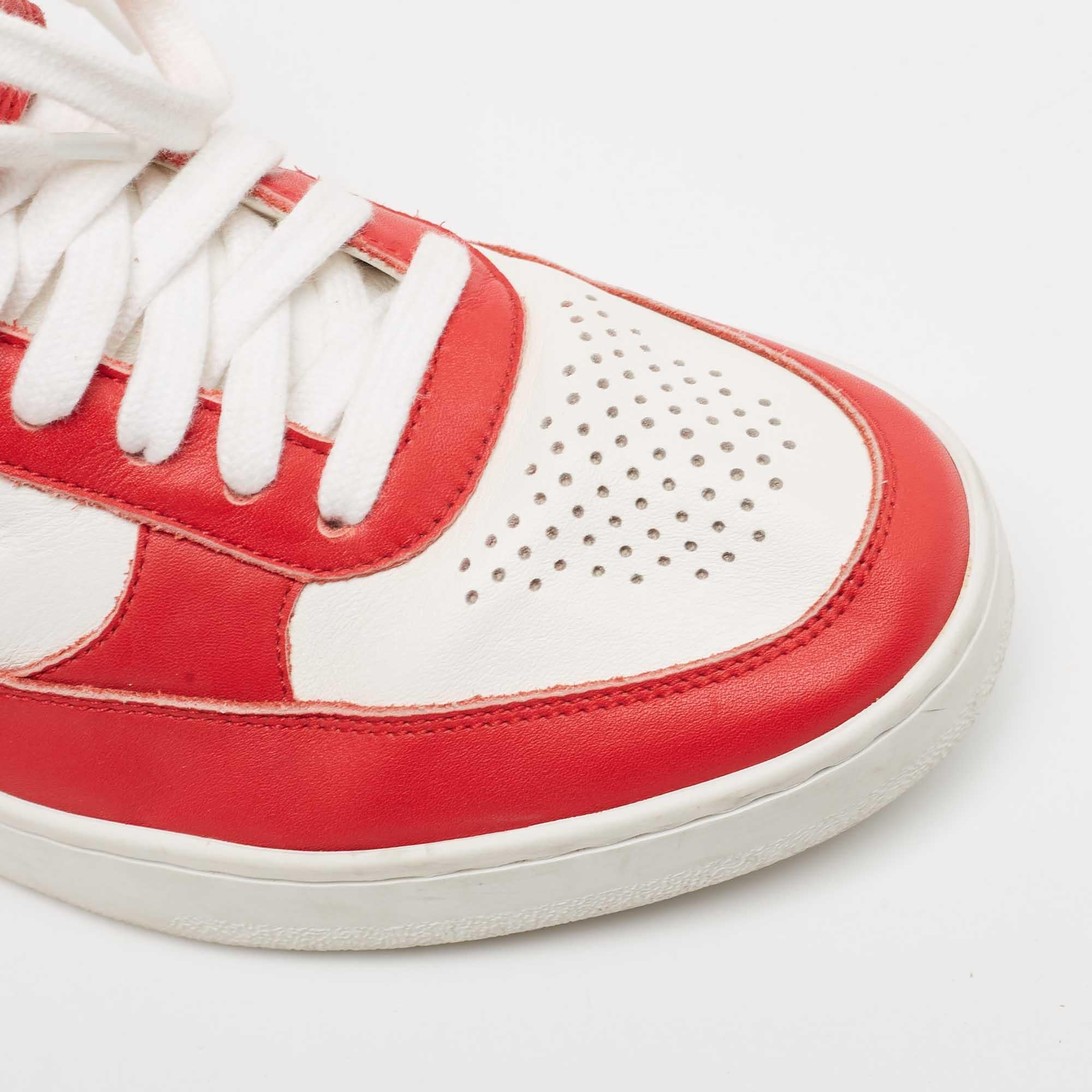 Celine Red/White Leather High Top Sneakers Size 38 For Sale 1