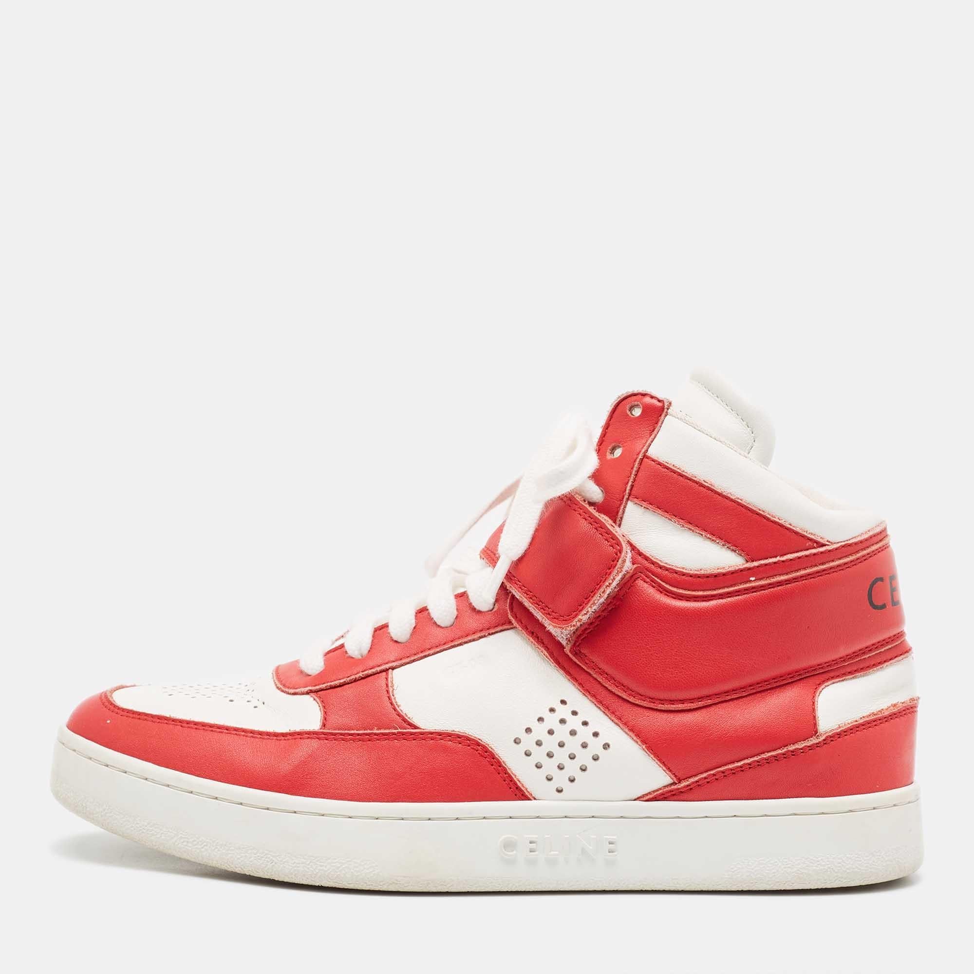 Celine Red/White Leather High Top Sneakers Size 38 For Sale 2