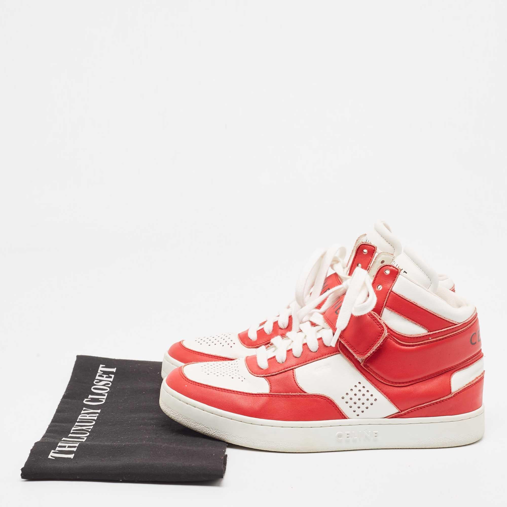 Celine Red/White Leather High Top Sneakers Size 38 For Sale 4