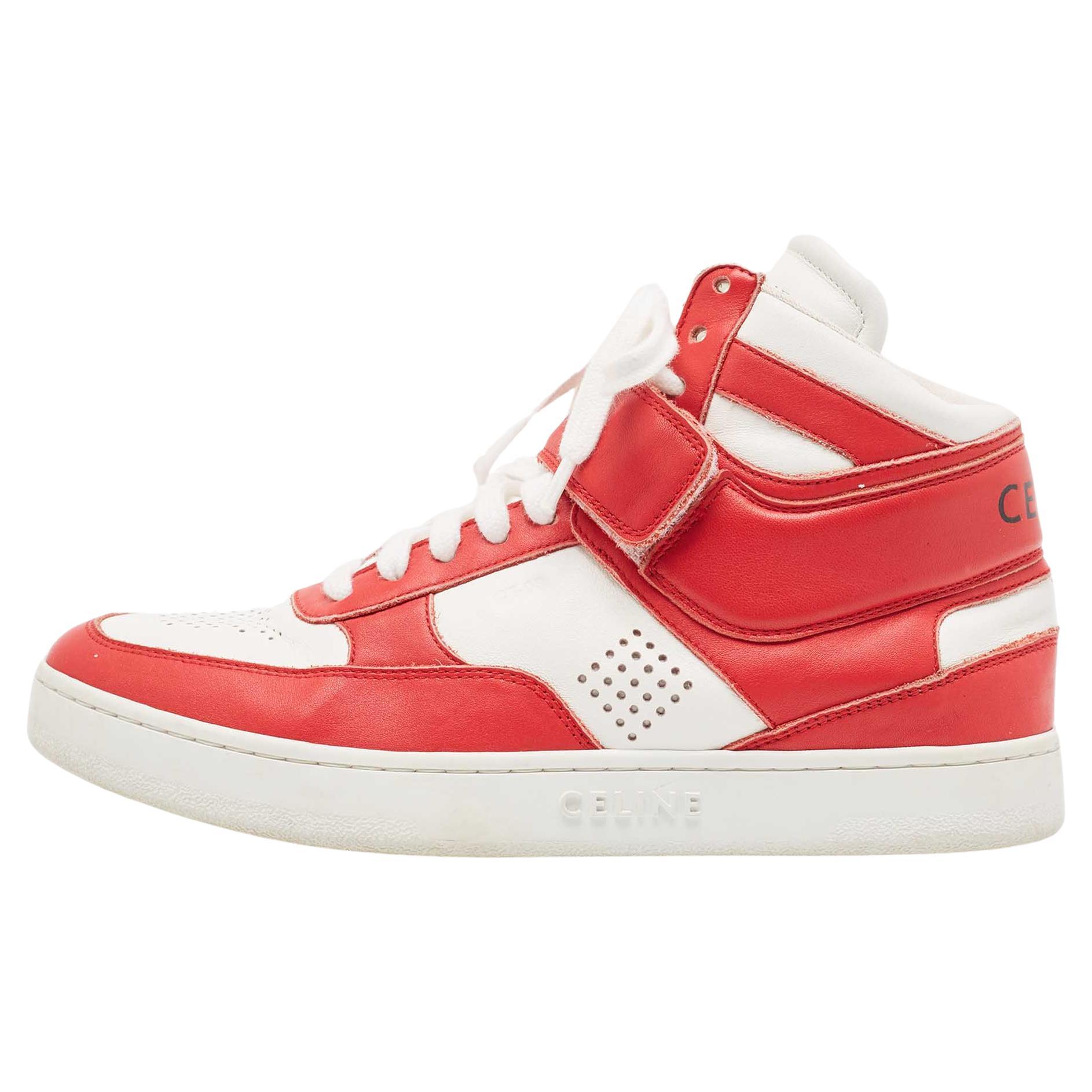 Celine Red/White Leather High Top Sneakers Size 38 For Sale