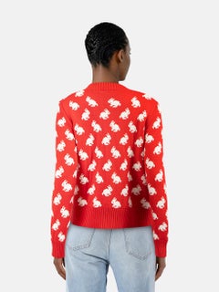 Céline Red Wool Rabbit Knit Cardigan Size M