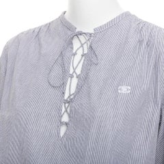 CELINE Romy grey white striped cotton voile lace up front anagram blouse FR36 S