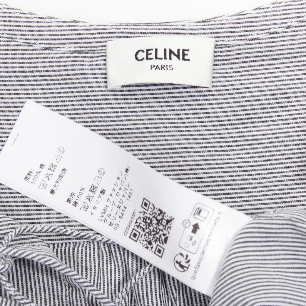 CELINE Romy grau-weiß gestreifte Baumwoll-Voile Bluse mit Spitze und Anagramm FR36 S im Angebot 3