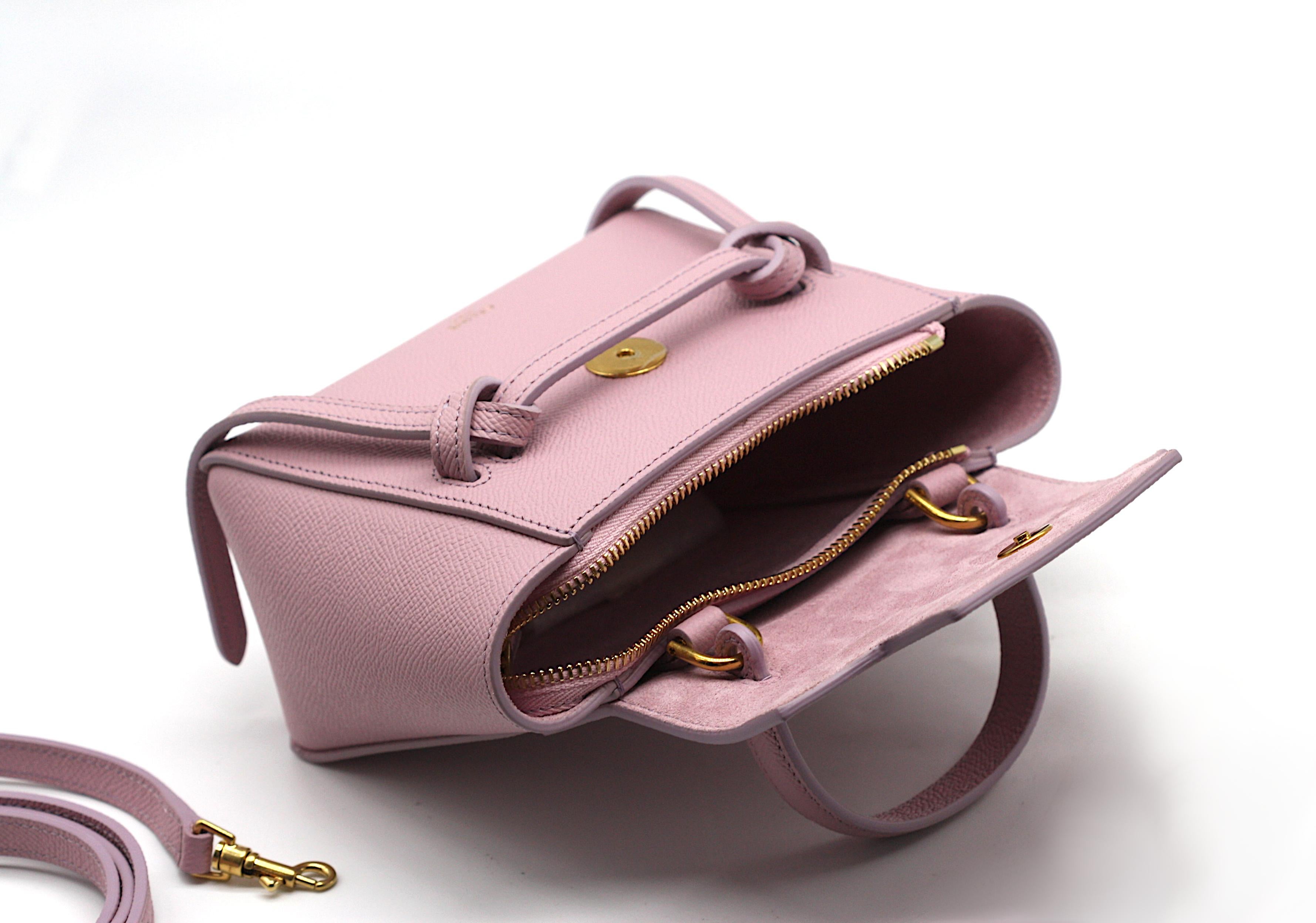 Sac à ceinture Pico en cuir de veau grainé Celine Rose Quartz en vente 2