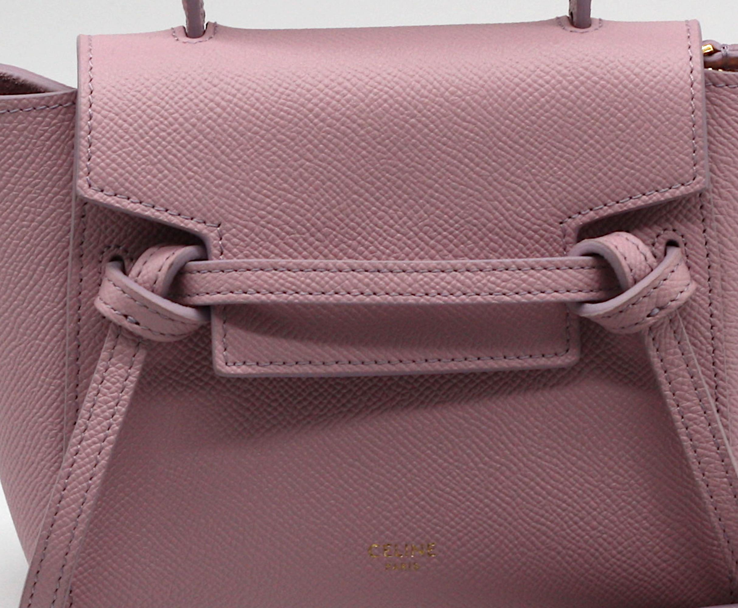 Sac à ceinture Pico en cuir de veau grainé Celine Rose Quartz en vente 3