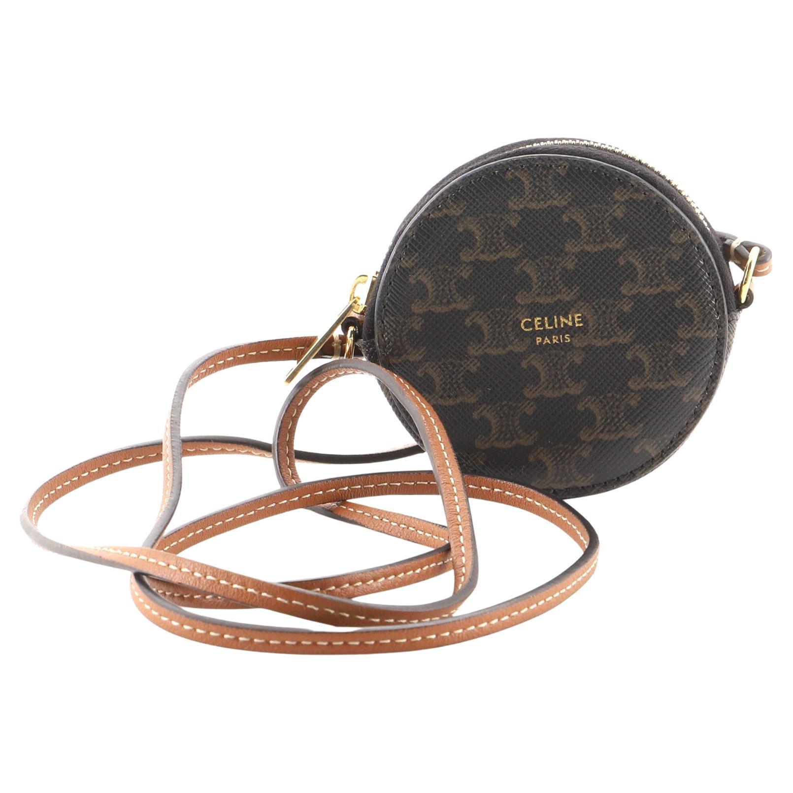 Celine Round Coin Purse on Strap Triomphe Coated Canvas at 1stDibs