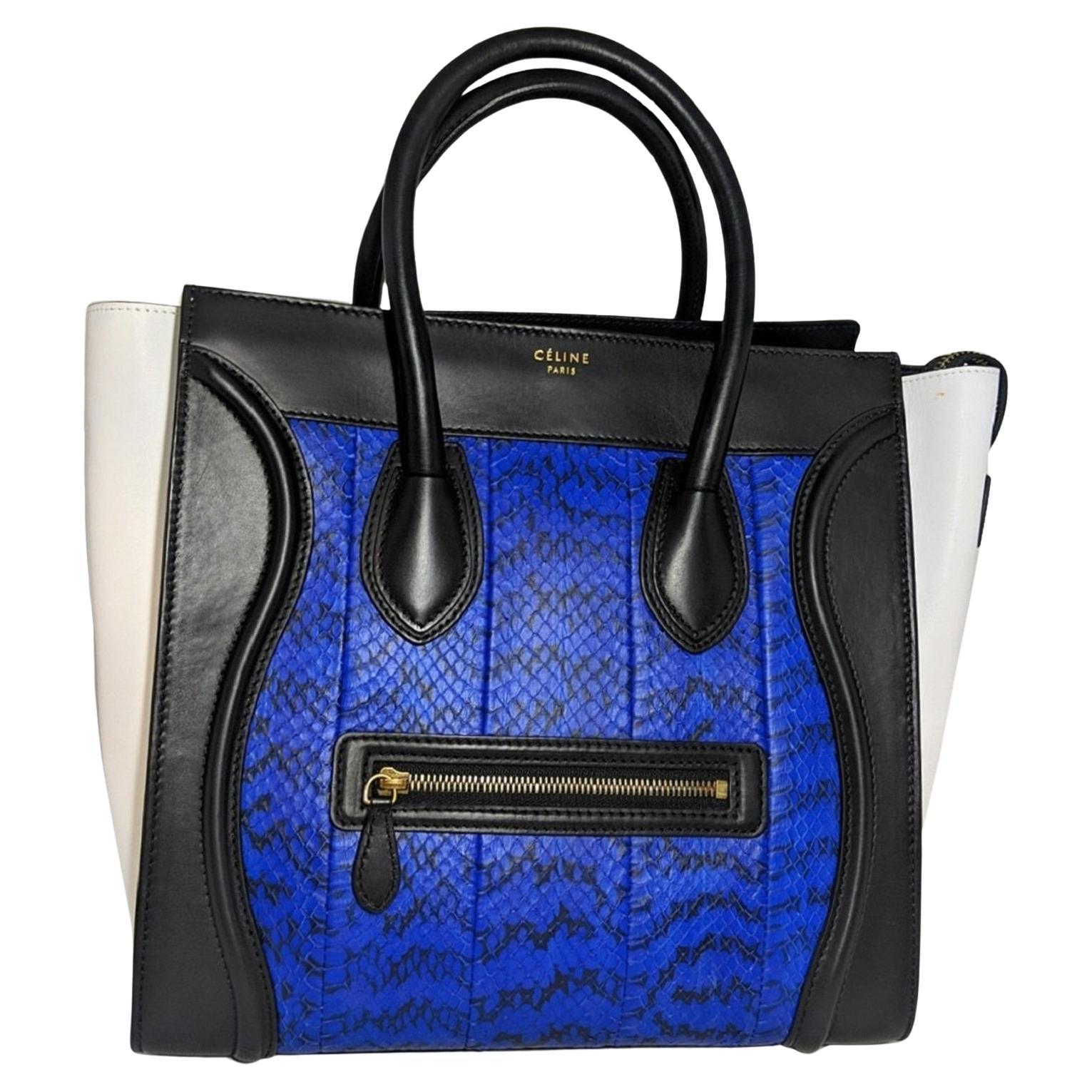 Celine Mini Luggage Tote in pitone tricolore blu reale