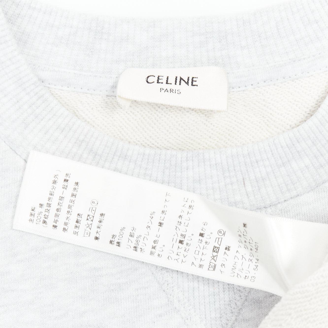 CELINE Runway grey cotton varsity logo cutoff sweatshirt crop top S For Sale 3