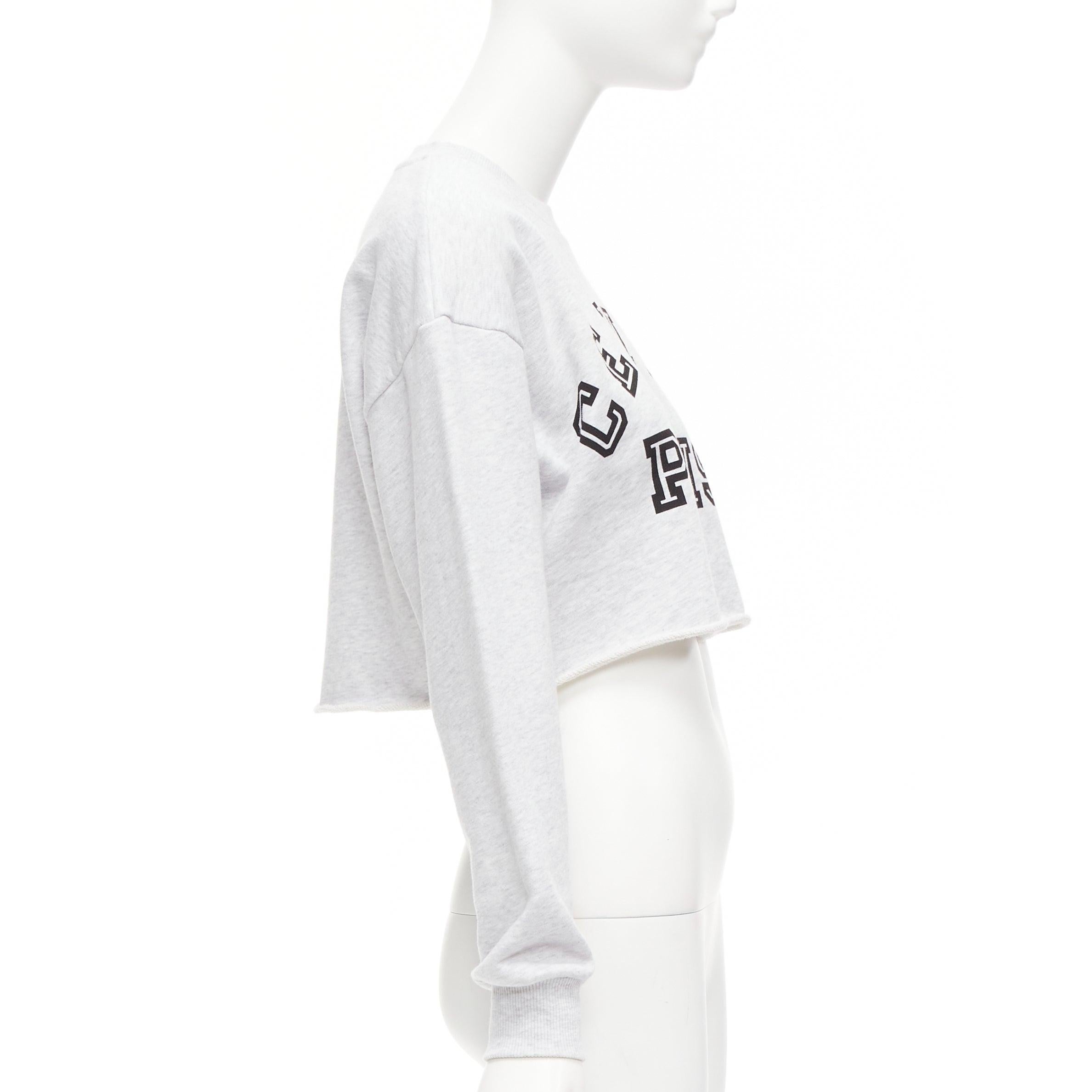 CELINE Runway grey cotton varsity logo cutoff sweatshirt crop top XS In Excellent Condition For Sale In Hong Kong, NT