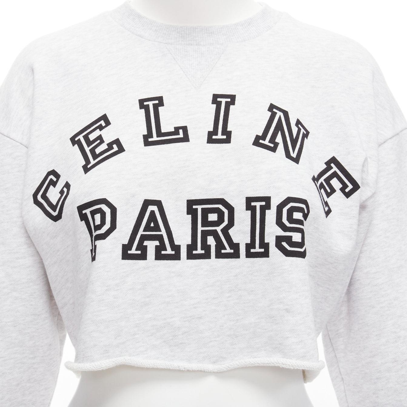 CELINE Runway grey cotton varsity logo cutoff sweatshirt crop top XS For Sale 2