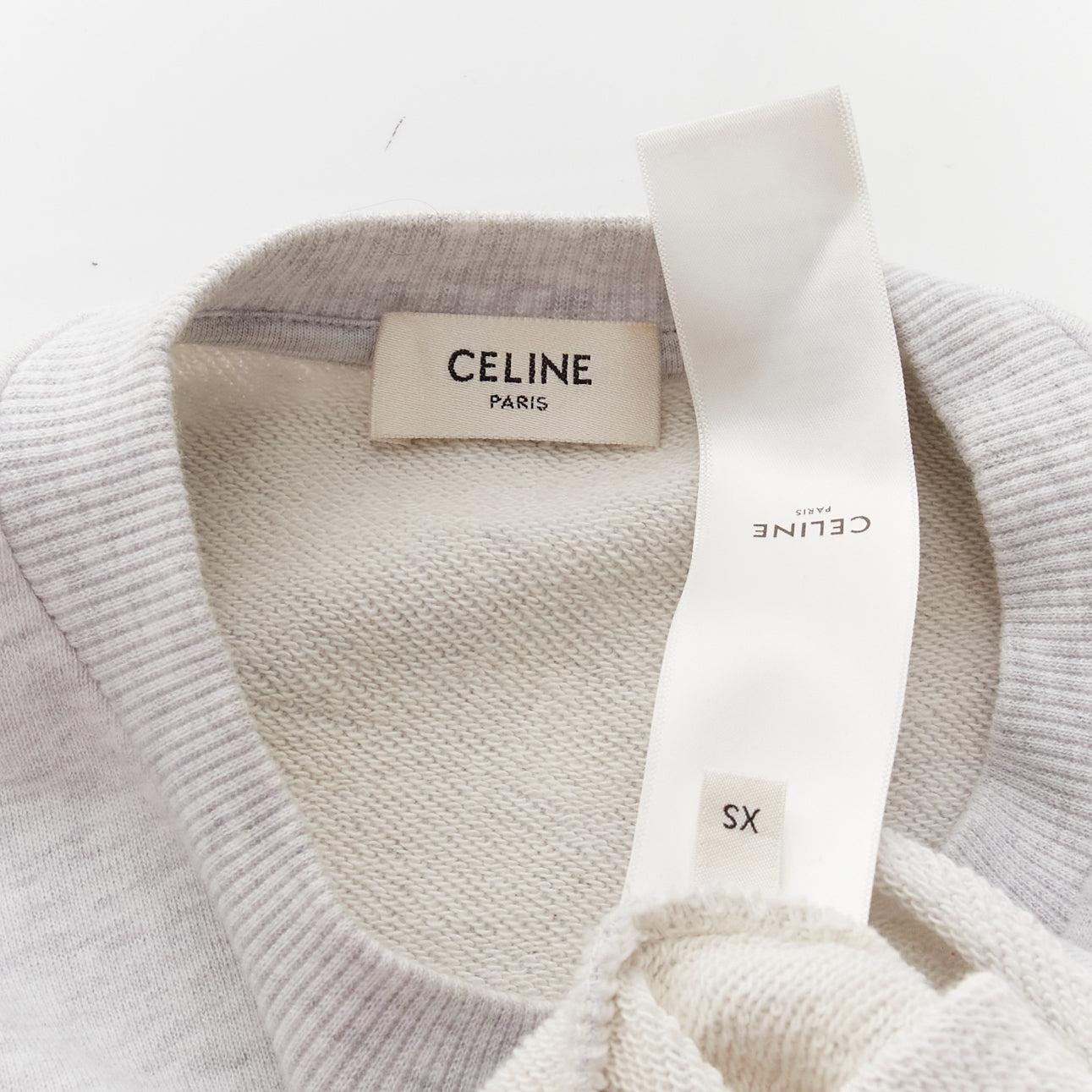 CELINE Runway grey cotton varsity logo cutoff sweatshirt crop top XS For Sale 4