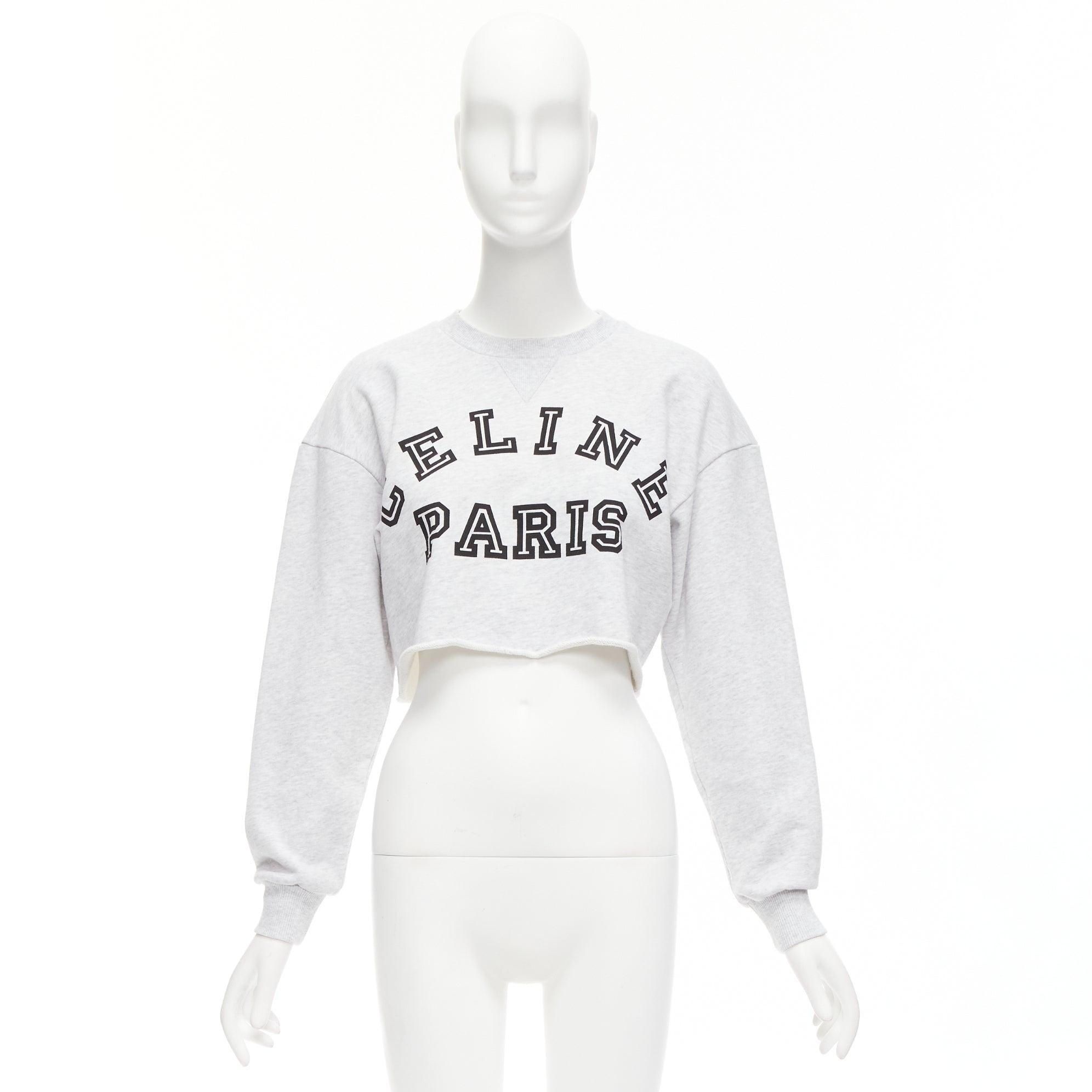 CELINE Runway grey cotton varsity logo cutoff sweatshirt crop top XS For Sale 4