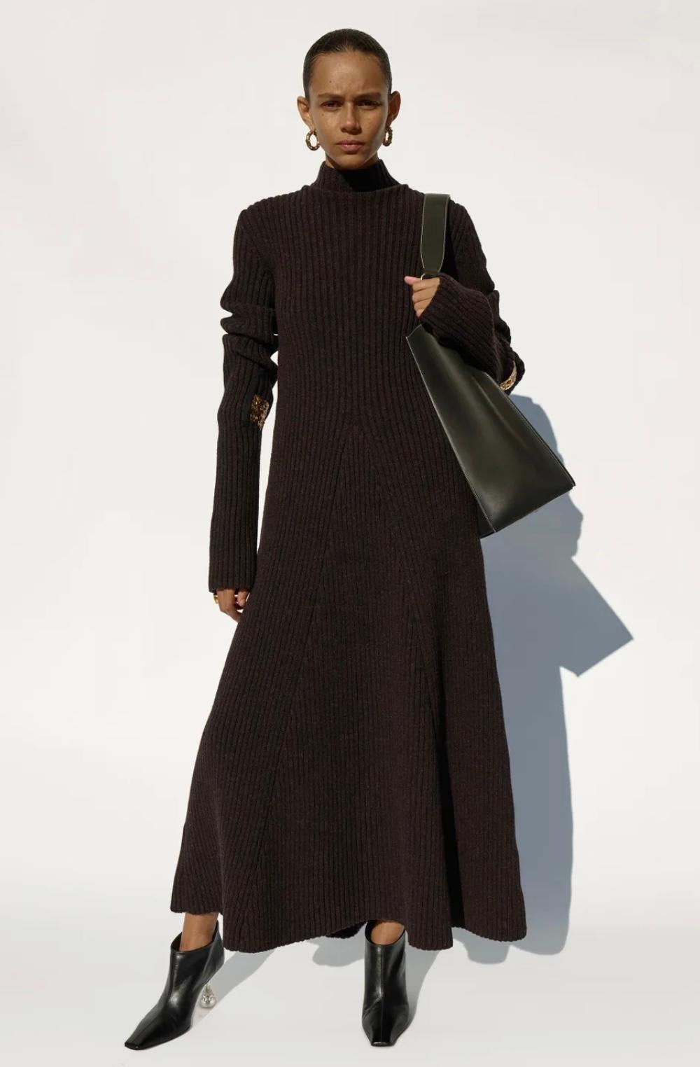 Black Celine Runway Ribbed Wool Maxi Dress, Fall-Winter 2018 For Sale