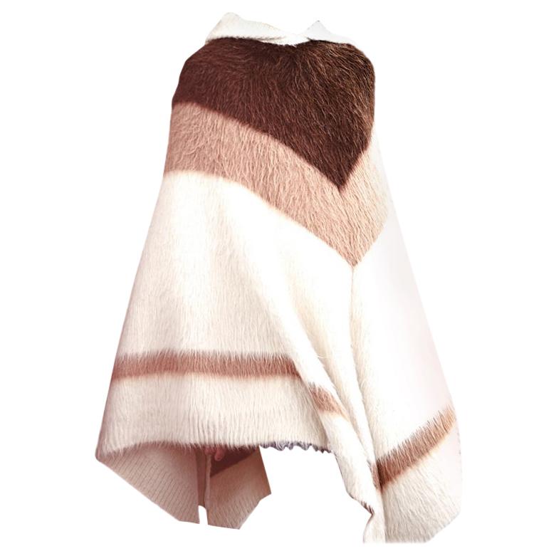 Celine Runway Striped Alpaca Blend Hooded Knit Poncho - Size XS