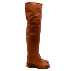 Celine Runway Tan Leather Shearling Lined Long Boots - Size EU 35