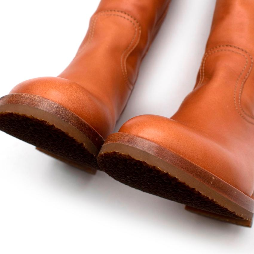 Celine Runway Tan Leather Shearling Lined Long Boots - Size EU 35 In New Condition In London, GB