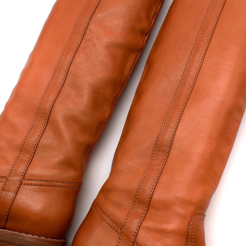 Celine Runway Tan Leather Shearling Lined Long Boots - Size EU 35 1