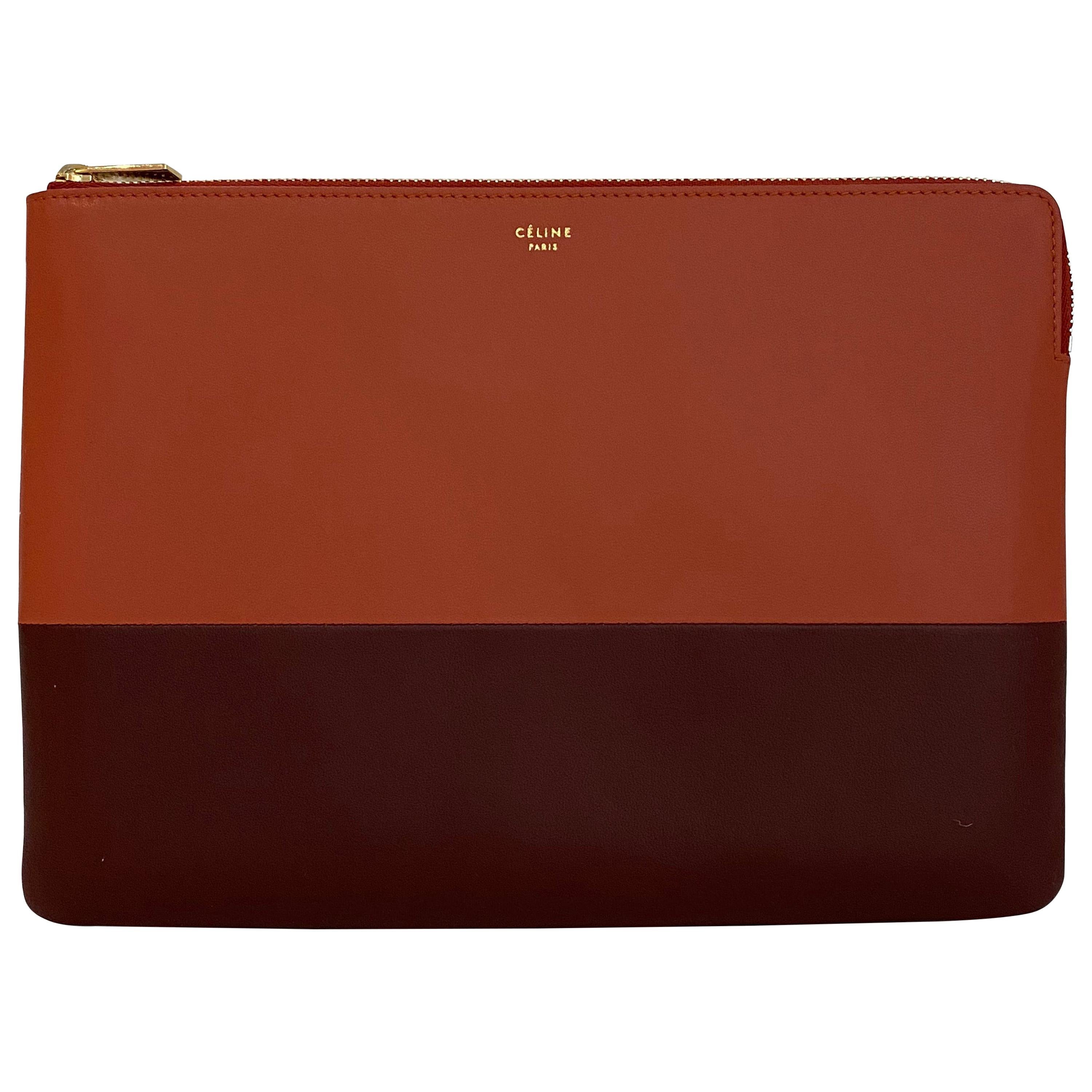 Celine Rust Bi-Color Lambskin Leather Solo Pouch Clutch Bag rt. $530