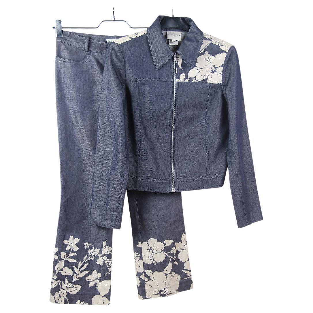 Celine S/S 2004 hibiscus print suit cotton silk For Sale