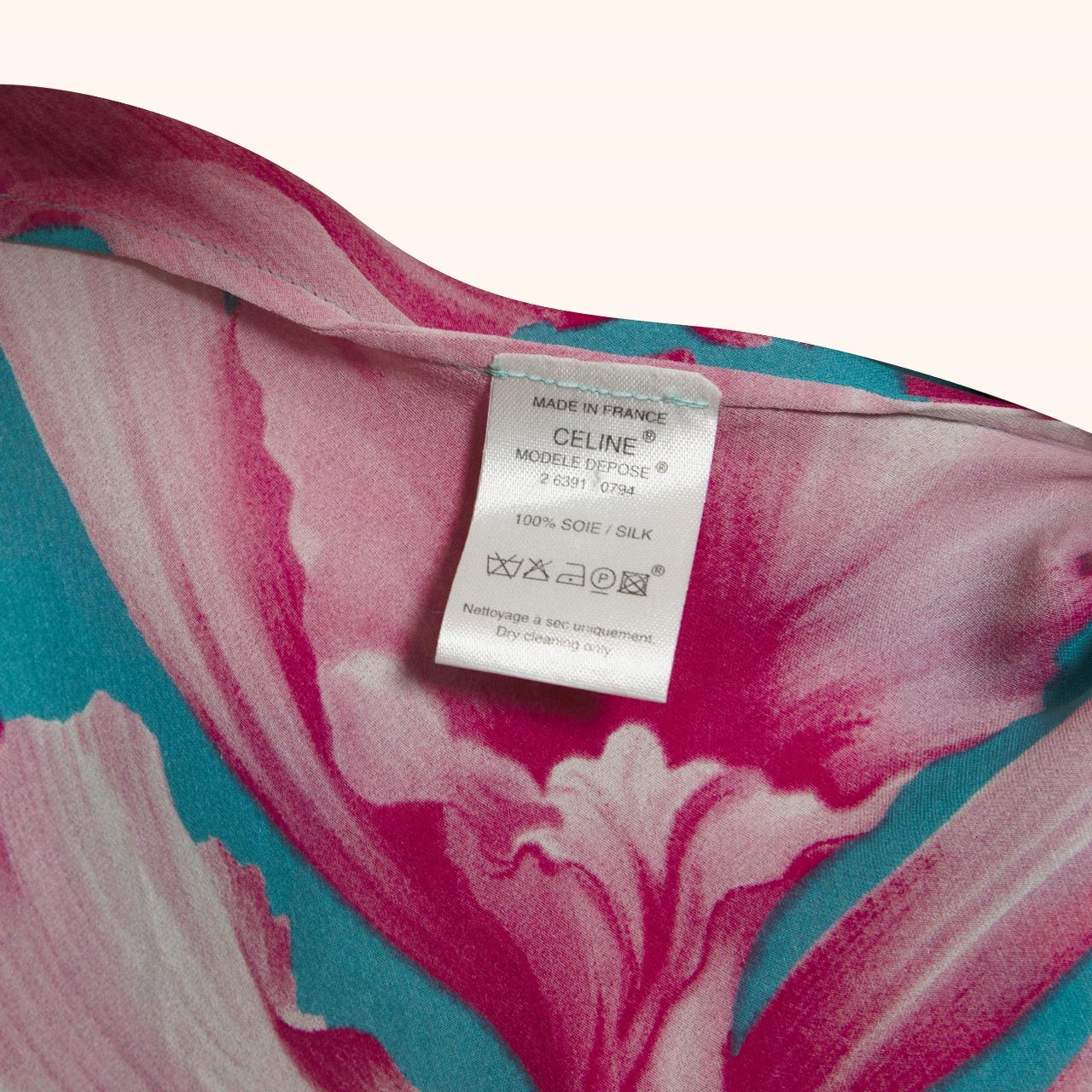 Celine S/S 2004 Runway Seidenkleid mit Blumendruck und Fransenschal im Angebot 1