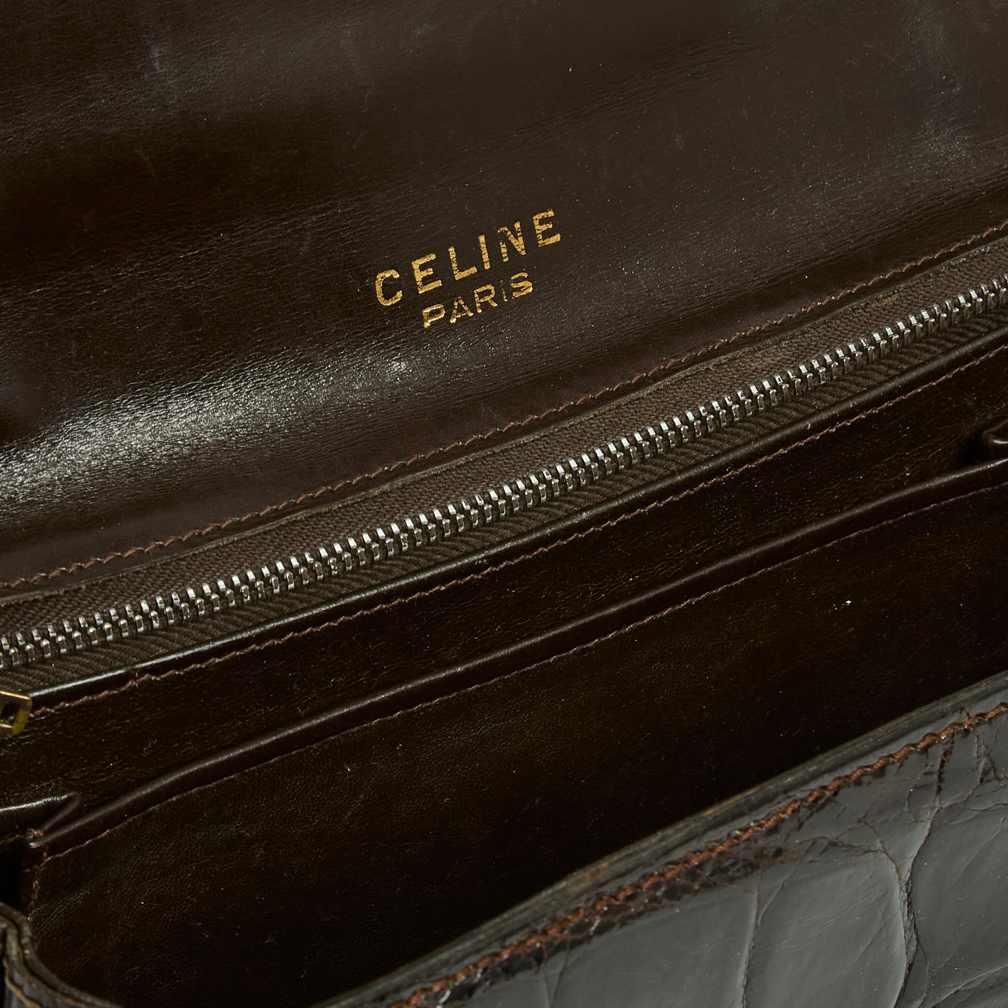  Céline Sac Crecy 1980 Dark Brown Precious Horsebit Bag 2 Straps Celine Pour femmes 