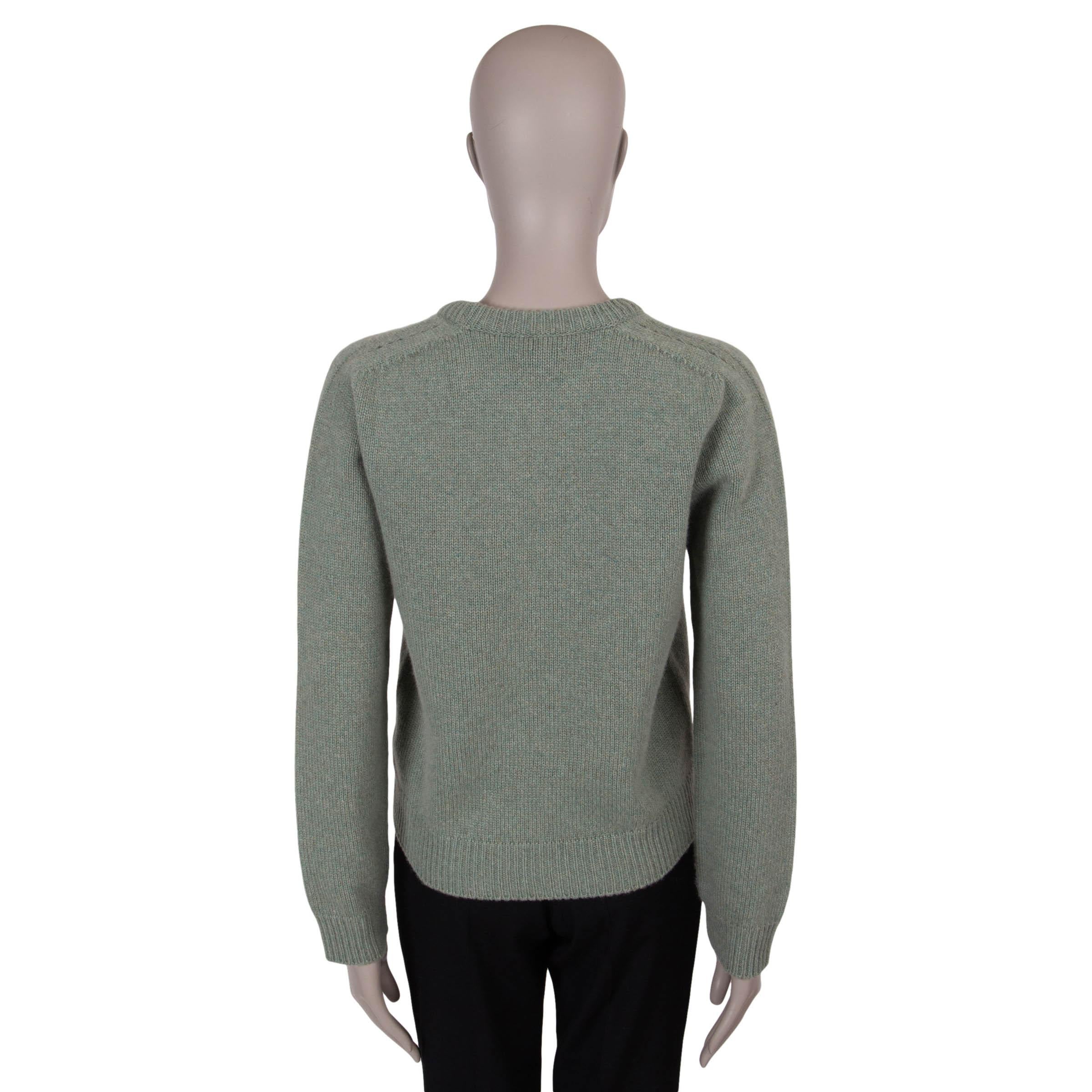 Gray CELINE sage green cashmere CREWNECK Sweater S For Sale