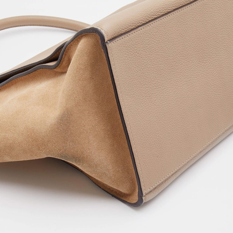 Celine Sand Brown Leather and Suede Medium Trapeze Top Handle Bag For Sale at 1stDibs
