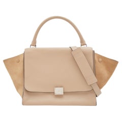 Celine Sand Brown Leather and Suede Medium Trapeze Top Handle Bag