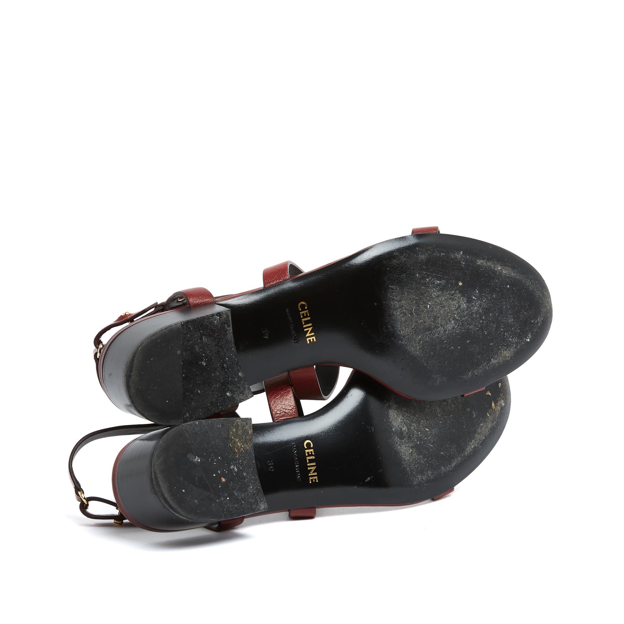 Celine Sandales Triomphe EU39 Burgundy Leather Sandals Heels UK6 US8.5 Céline Pour femmes en vente