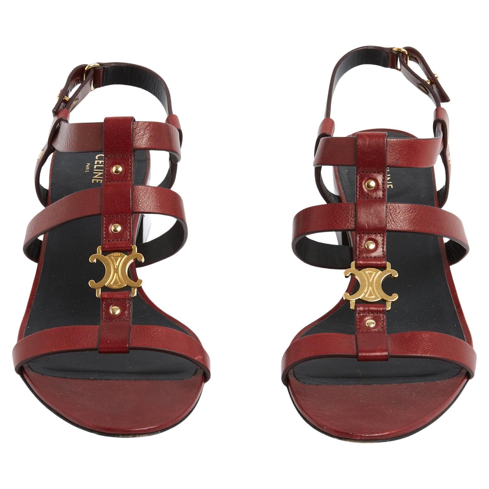 Celine Sandales Triomphe EU39 Burgundy Leather Sandals Heels UK6 US8.5 Céline en vente