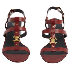 Celine Sandales Triomphe EU39 Burgundy Leder Sandalen Heels UK6 US8.5 Céline