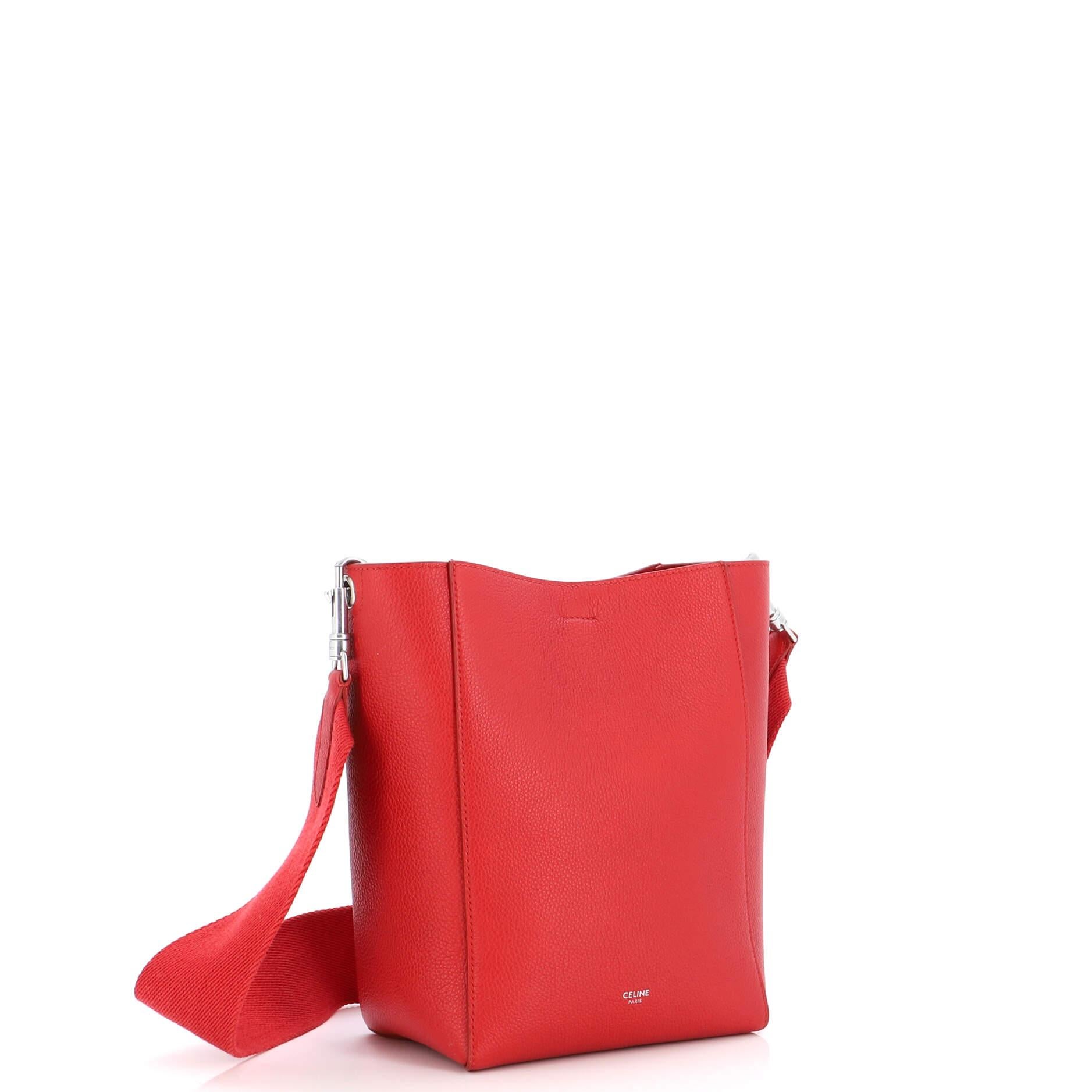 Celine Small Sangle Leather Bucket Bag in Red