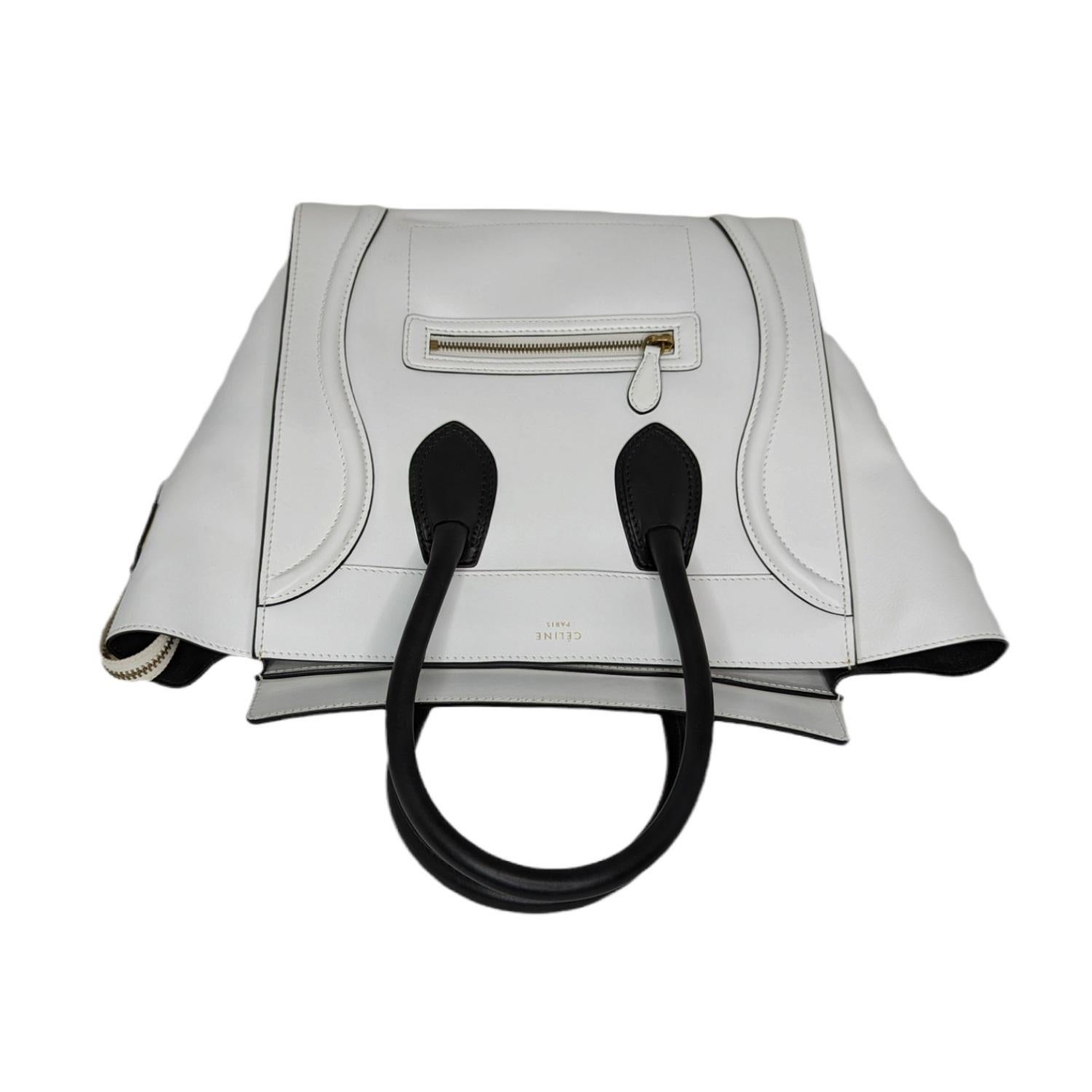 Gray Celine Satin Calfskin Mini Bi-Color Luggage White Black