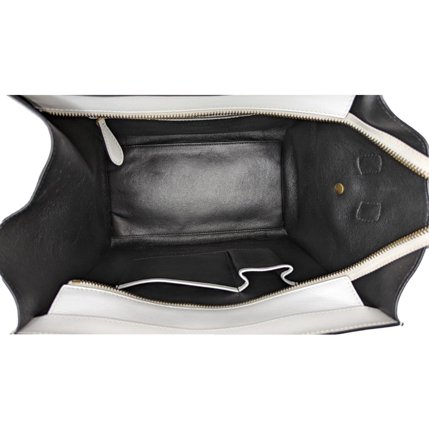 Women's Celine Satin Calfskin Mini Bi-Color Luggage White Black