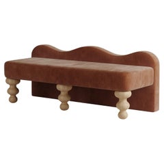 "Celine" Scalloped Bench in Cinnamon Faux Mohair by Christiane Lemieux