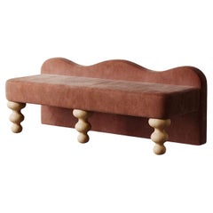 "Celine" Scalloped Bench in Cinnamon Faux Mohair by Christiane Lemieux